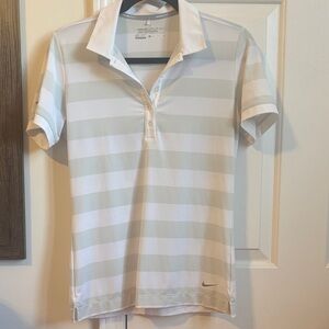 Nike White and Gray Striped Golf Polo